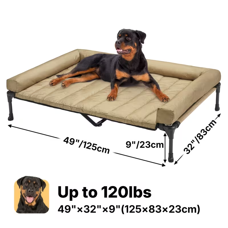 Elevated Dog Bed with Cooling Mesh & Removable Bolster Pillow Top Mat – Raised Dog Cot Bed, No-Slip Feet, Breathable Dog Sofa Bed for Indoor & Outdoor Use