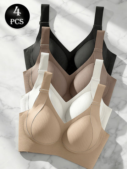 Women's Full-Coverage Soft Support Bra - 4-Pack Removable Pads, Medium Support