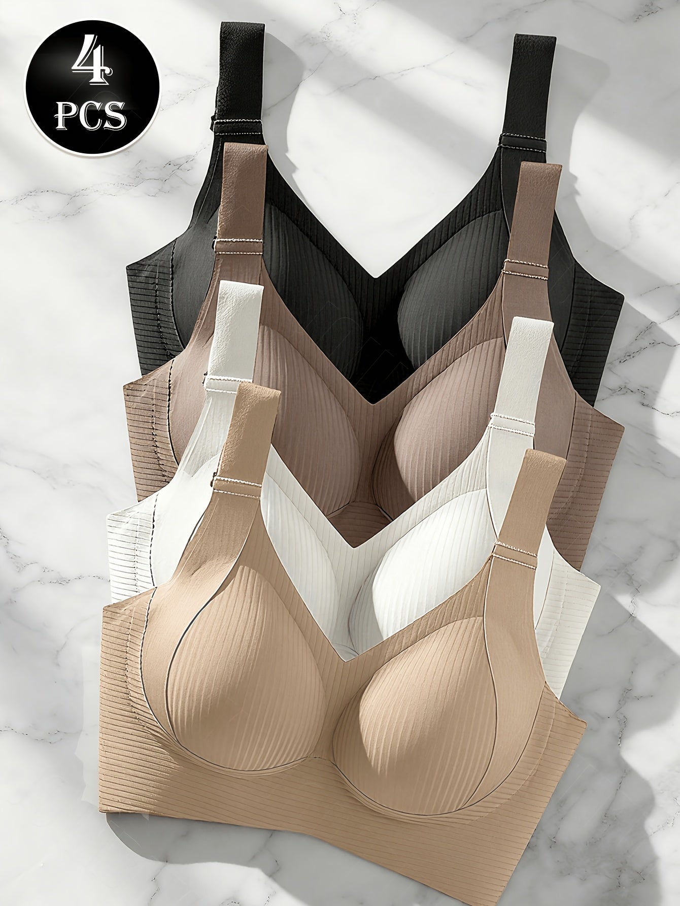 Women's Full-Coverage Soft Support Bra - 4-Pack Removable Pads, Medium Support