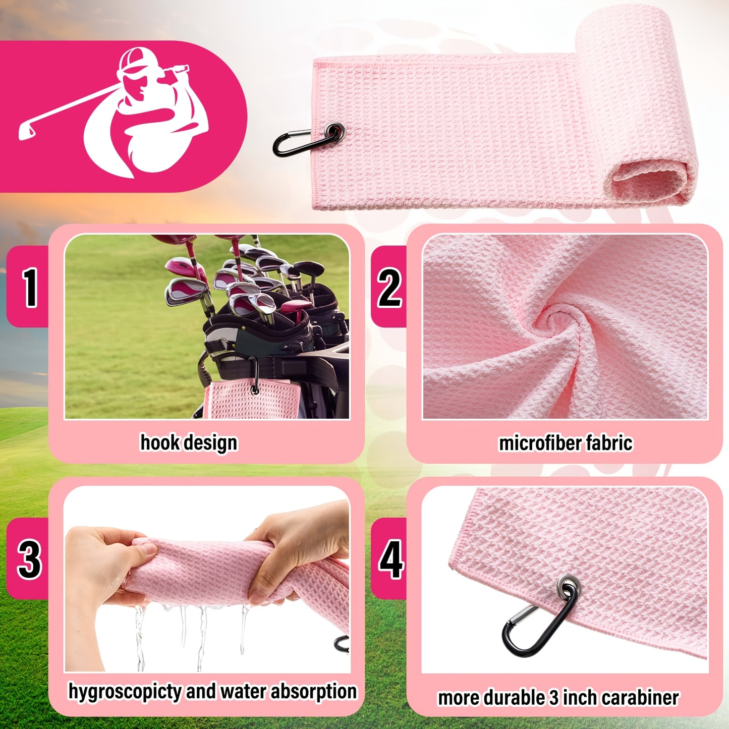 Golf Accessories Gift Set 12-Piece Pink – Includes Tees, Towel, Ball Bag with Hook, Cleaning Brush & Divot Tool with Magnetic Ball Marker, Perfect Golf Gift for Men & Women Golfers