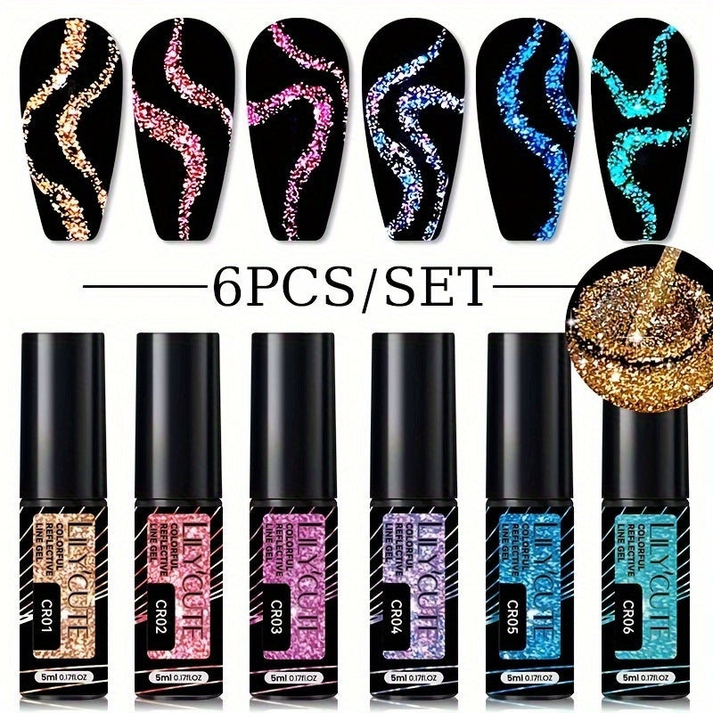 Glitter Liner Nail Art Gel 5ml Super Reflective – Ultra Fine Brush Tip Nail Art Drawing Gel for Stripe Line & Detail Designs, Long Lasting UV LED Nail Art Liner Gel for Salon & DIY Home Women