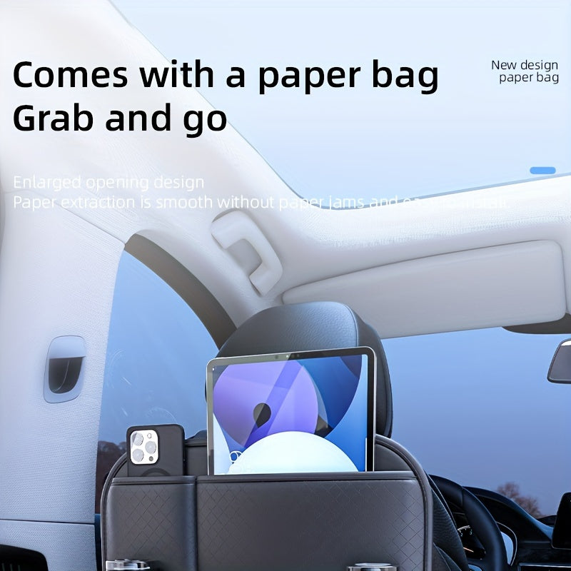 Ling Grid Backrest Storage Bag: Large Capacity, PU Leather, Car Seat Organizer