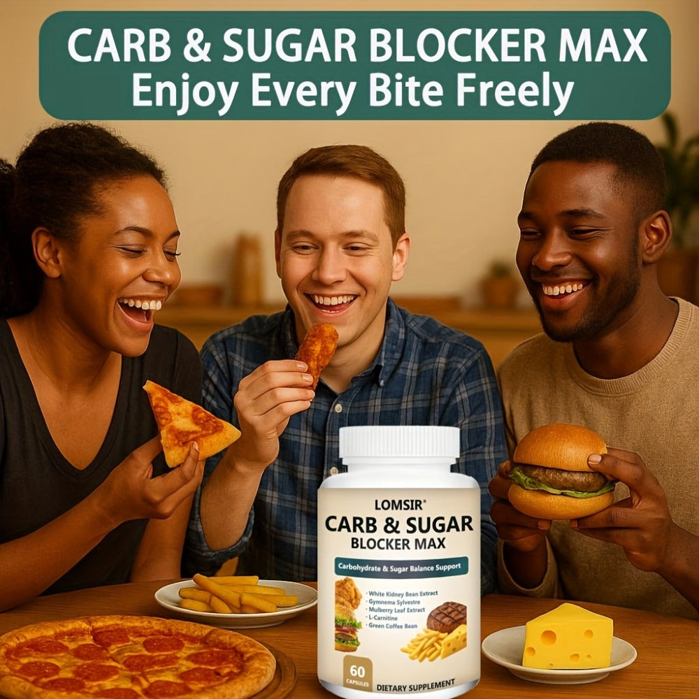 Carb & Sugar Blocker Supplement with White Kidney Bean Extract, Gymnema Sylvestre, Mulberry Leaf & L-Carnitine — Blood Sugar Balance & Weight Management Support, 60 Capsules for Women & Men