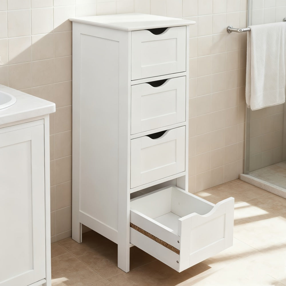 Storage Cabinet, 4 Drawer White Compact MDF Space Saving Drawer Unit for Bathroom Bedroom shown in the main product view