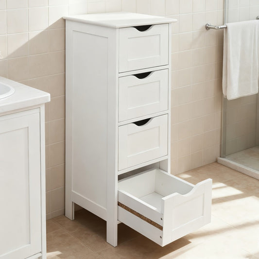 Storage Cabinet, 4 Drawer White Compact MDF Space Saving Drawer Unit for Bathroom Bedroom shown in the main product view