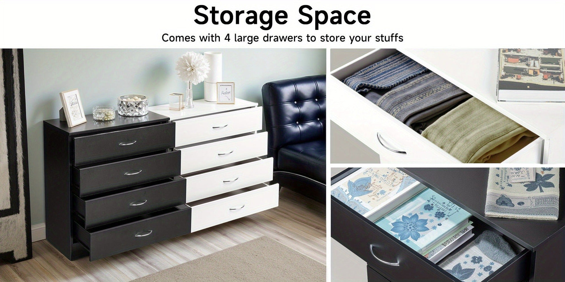 4-Drawer Wood Dresser, Bedroom Drawer Chest for Organized Everyday Storage detail image - detail view 14