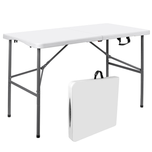 Folding Table, Heavy Duty 4ft 6ft with Carrying Handle Steel Frame HDPE Top 330 lb shown in the main product view