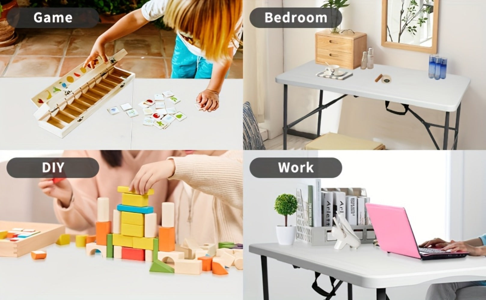 4-Foot Plastic Folding Table with Carry Handle, Space-Saving Utility Table detail image - detail view 13