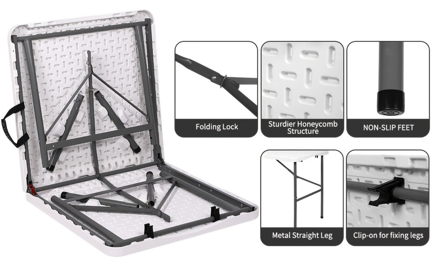 4-Foot Plastic Folding Table with Carry Handle, Space-Saving Utility Table detail image - detail view 17