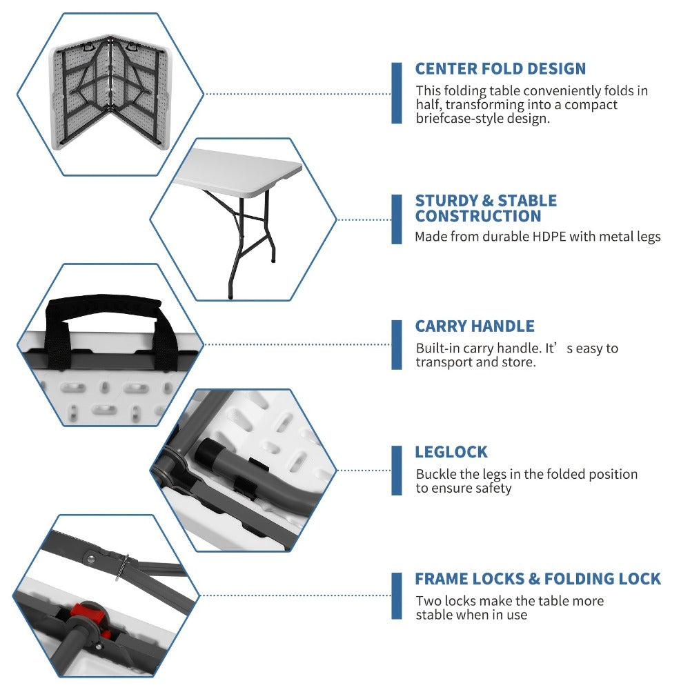 4-Foot Plastic Folding Table with Carry Handle, Space-Saving Utility Table detail image - detail view 9