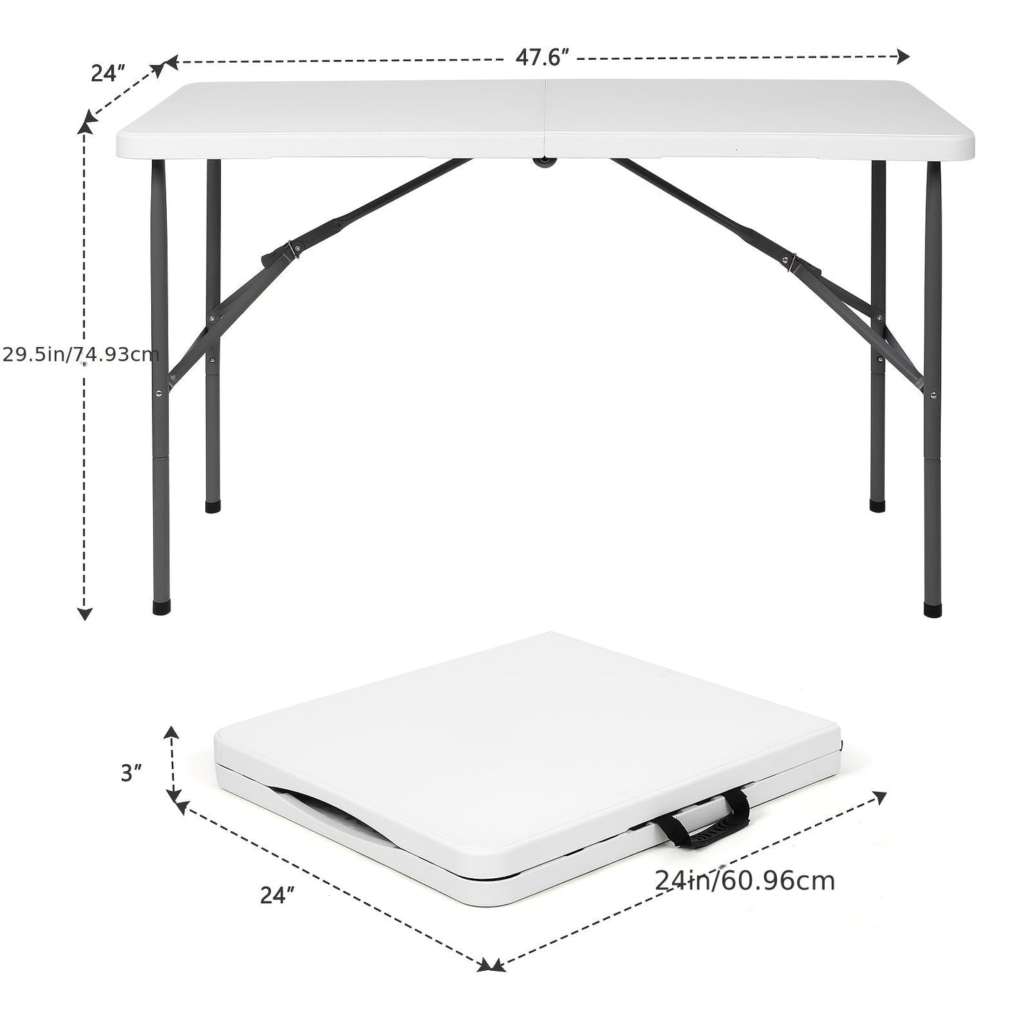 Folding Table shown in the White, 4 Feet option
