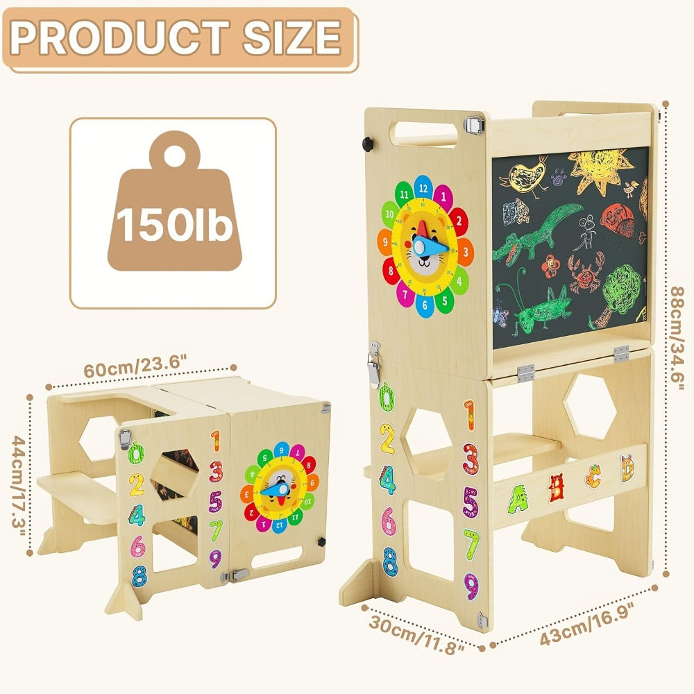 4-in-1 Foldable Toddler Learning Tower with Solid Wood Construction for Kids' Room detail image