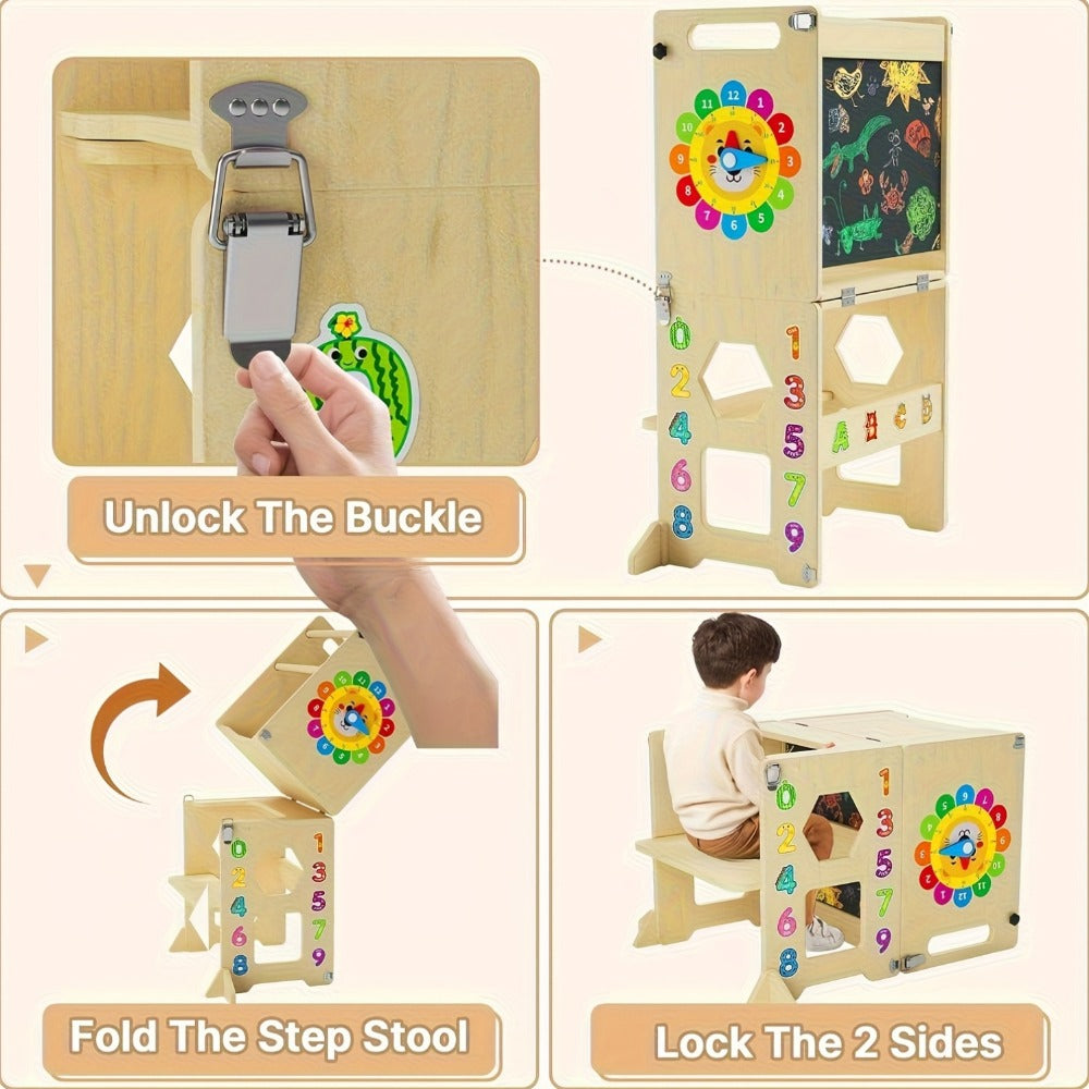 4-in-1 Foldable Toddler Learning Tower with Solid Wood Construction for Kids' Room detail image - detail view 3