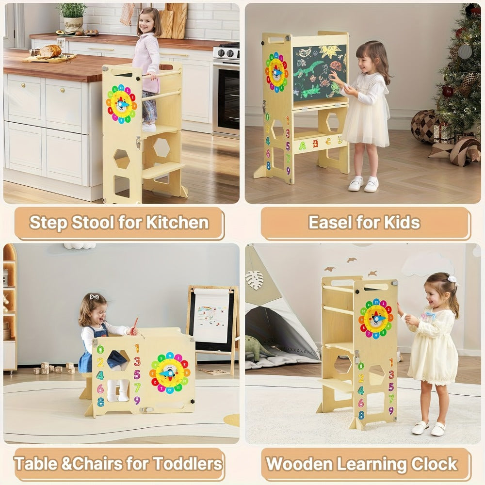 4-in-1 Foldable Toddler Learning Tower with Solid Wood Construction for Kids' Room detail image - detail view 4