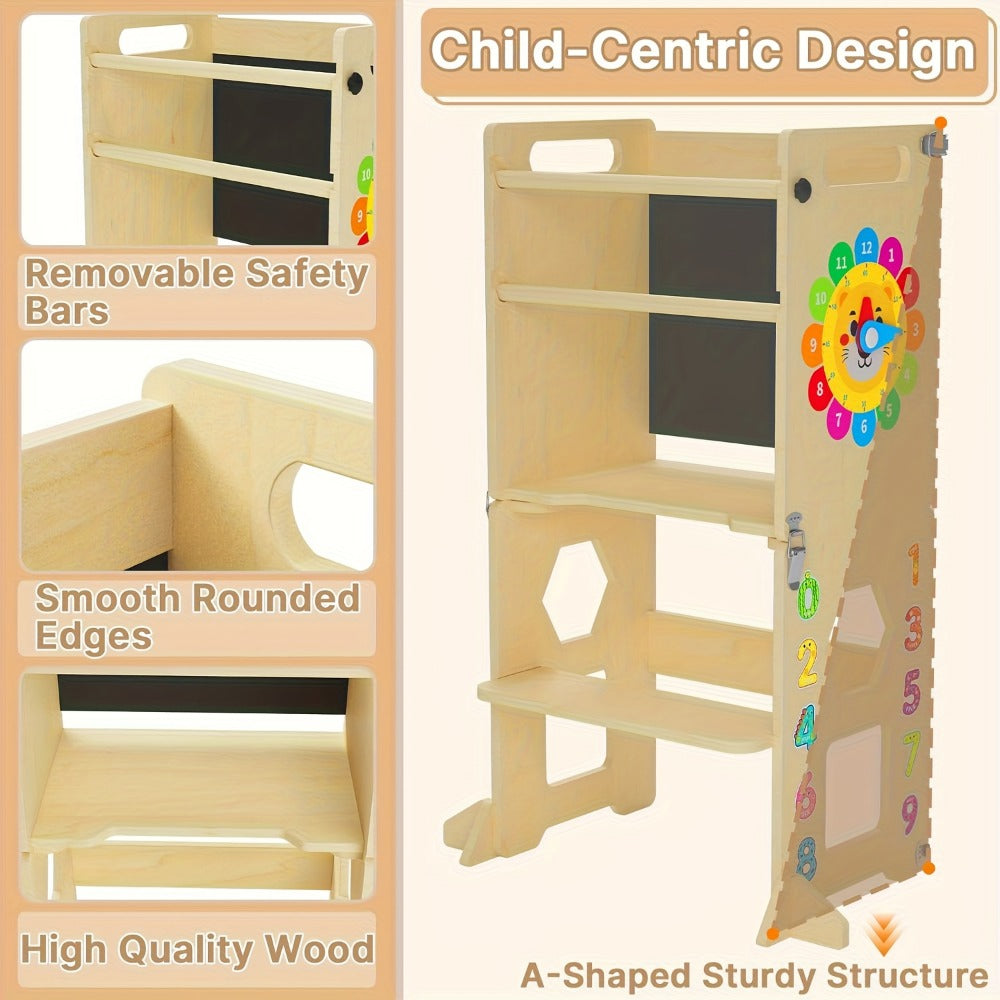 4-in-1 Foldable Toddler Learning Tower with Solid Wood Construction for Kids' Room detail image - detail view 5