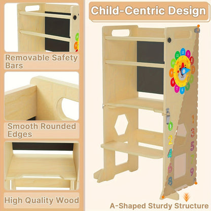 4-in-1 Foldable Toddler Learning Tower with Solid Wood Construction for Kids' Room detail image - detail view 5
