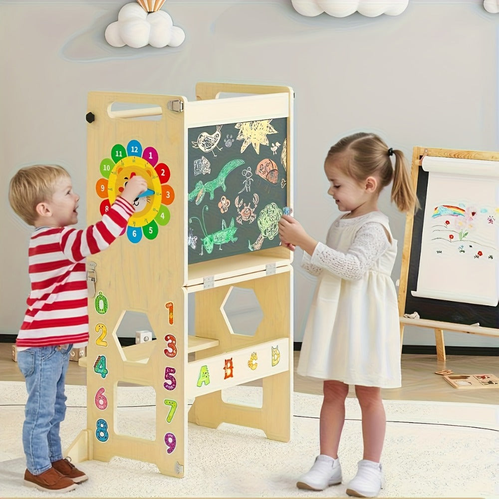 4-in-1 Foldable Toddler Learning Tower with Solid Wood Construction for Kids' Room detail image - detail view 6