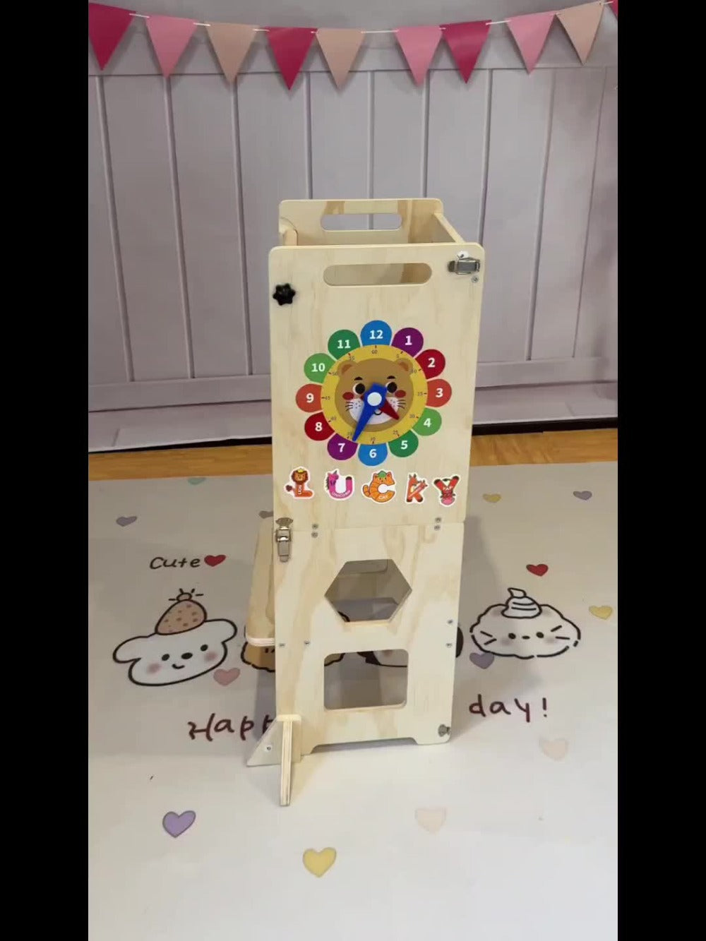 4-in-1 Foldable Toddler Learning Tower with Solid Wood Construction for Kids' Room detail image - detail view 8