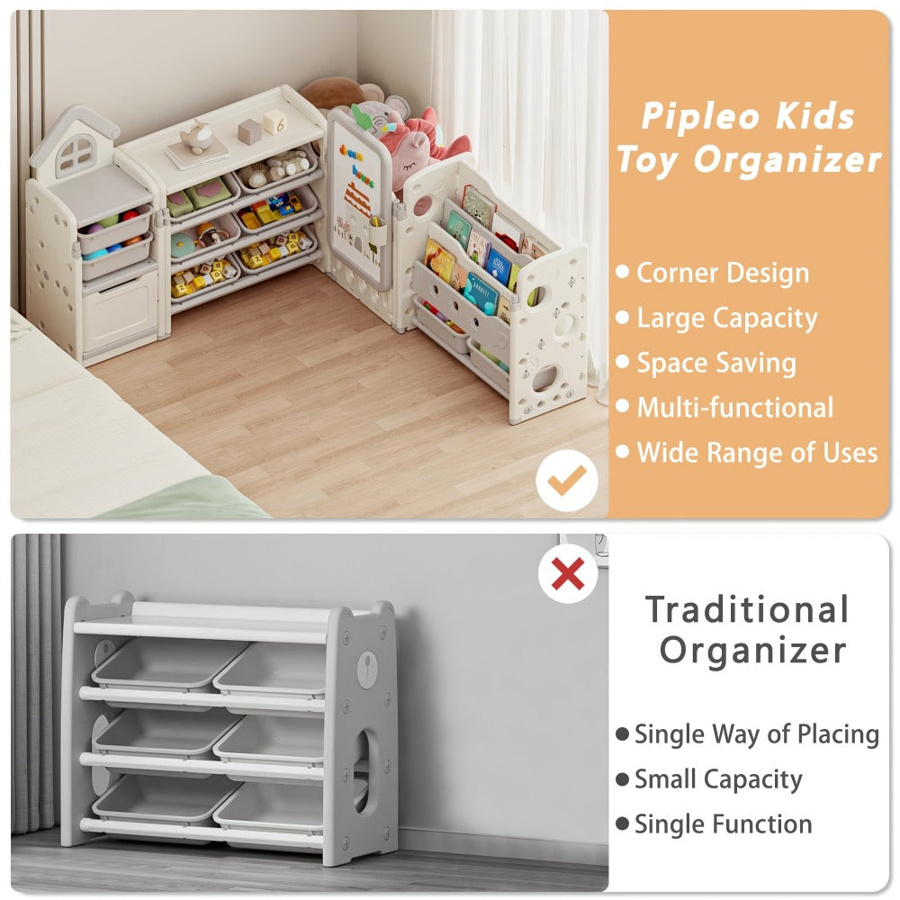 4-in-1 Kids Toy Organizer with Removable Storage Bins and Building Block Surface detail image