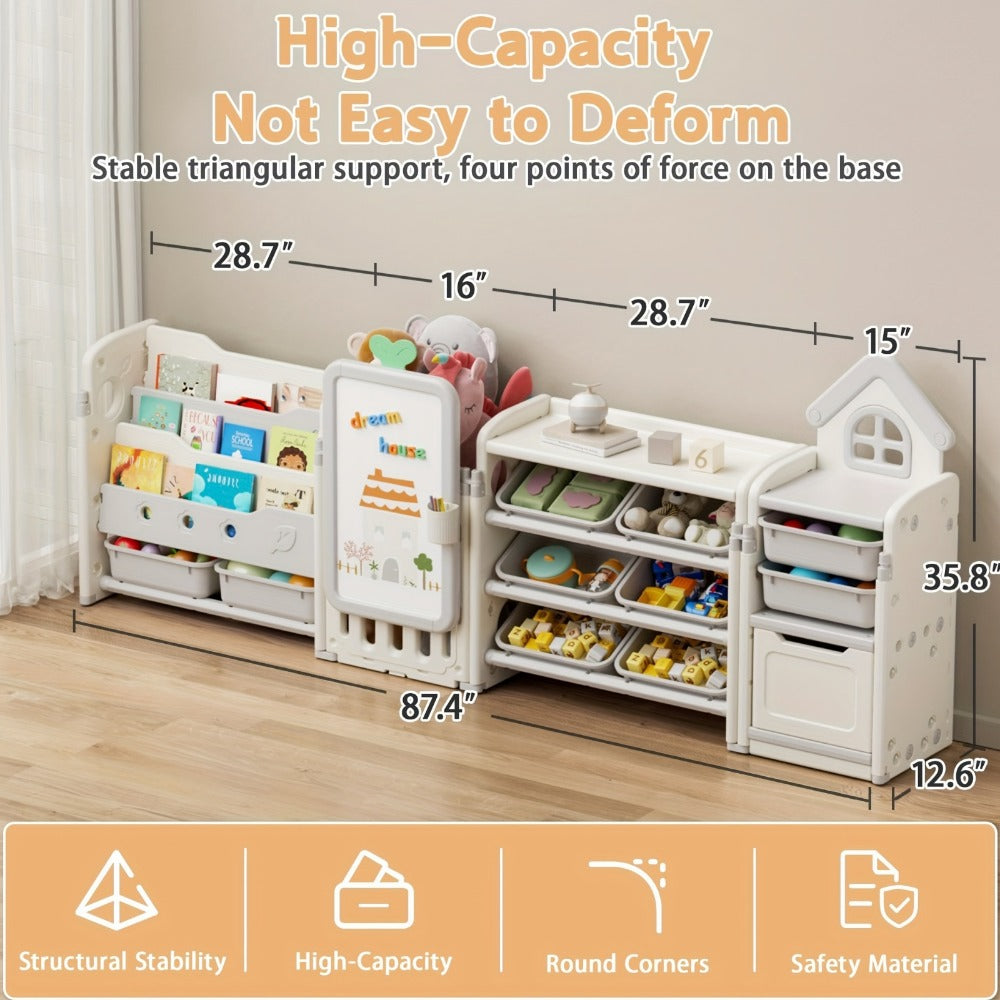 4-in-1 Kids Toy Organizer with Removable Storage Bins and Building Block Surface detail image - detail view 4
