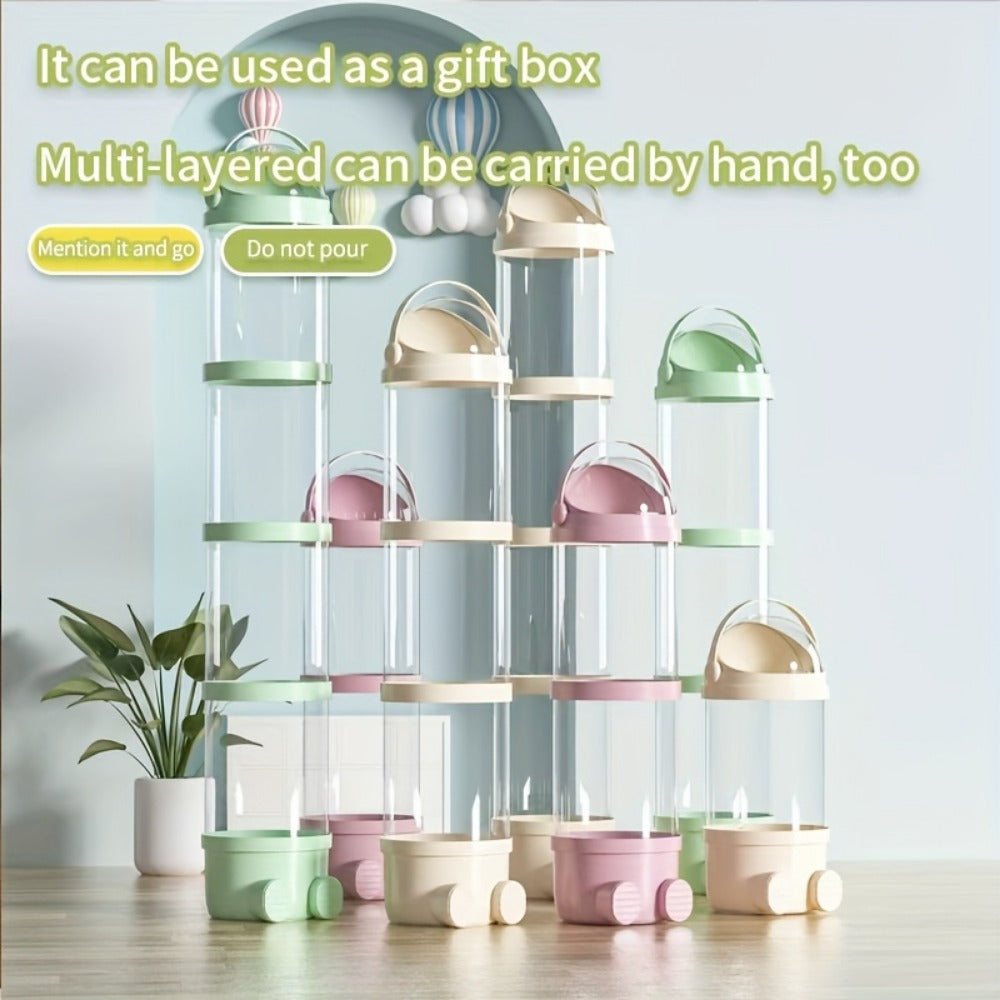 Kids Storage Organizer, 4-Layer Transparent Plush Toy Storage Bucket with Waterproof Lid shown in the main product view