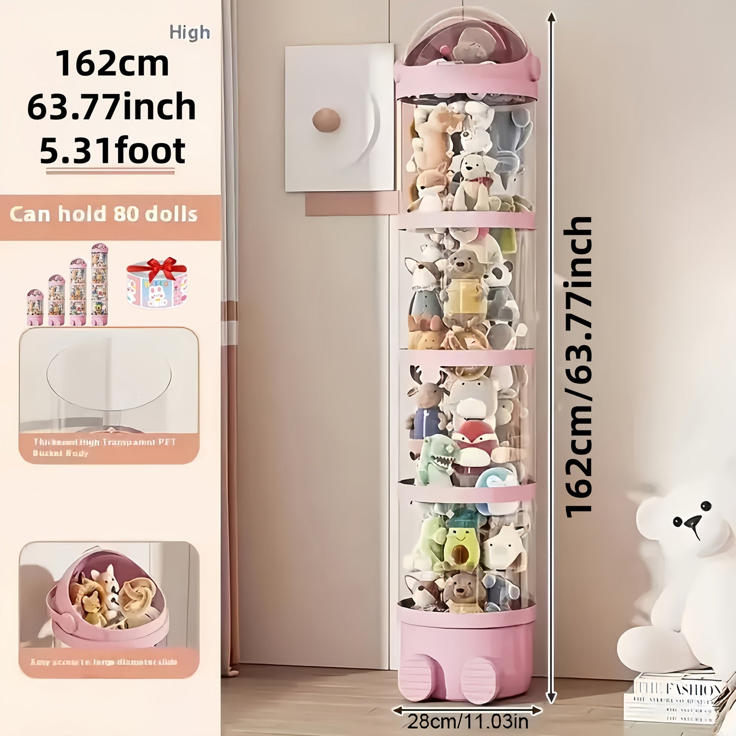 Toy Storage Organizer shown in the pink, 63.8inch option