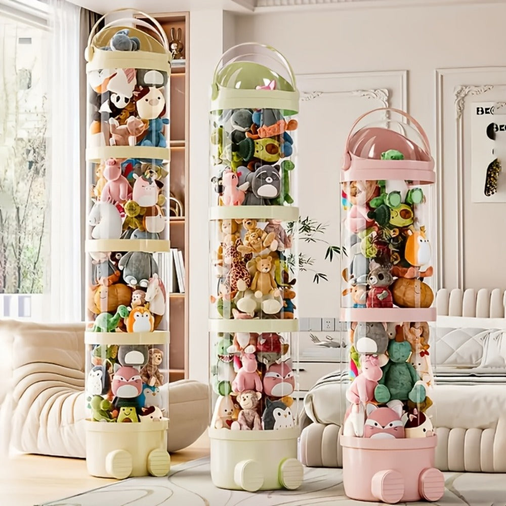 4-Layer Plastic Stuffed Animal Storage Tower with Dustproof Cover for Kids' Room detail image - detail view 17
