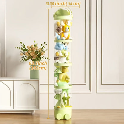 4-Layer Plastic Stuffed Animal Storage Tower with Dustproof Cover for Kids' Room detail image