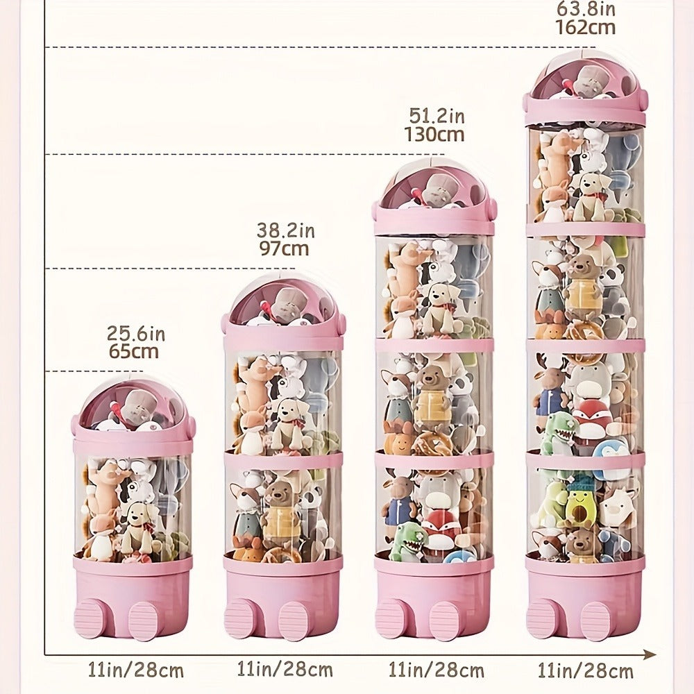 4-Layer Plastic Stuffed Animal Storage Tower with Dustproof Cover for Kids' Room detail image - detail view 4