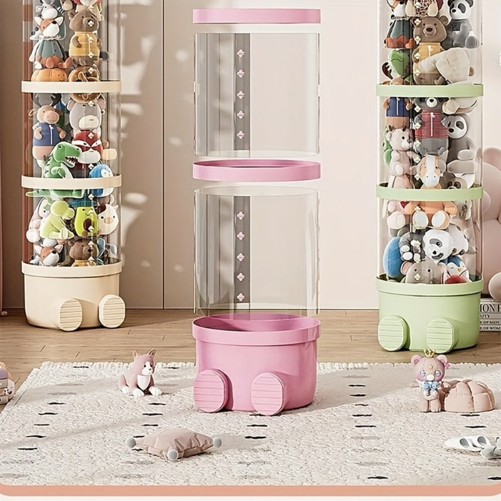4-Layer Plastic Stuffed Animal Storage Tower with Dustproof Cover for Kids' Room detail image - detail view 6