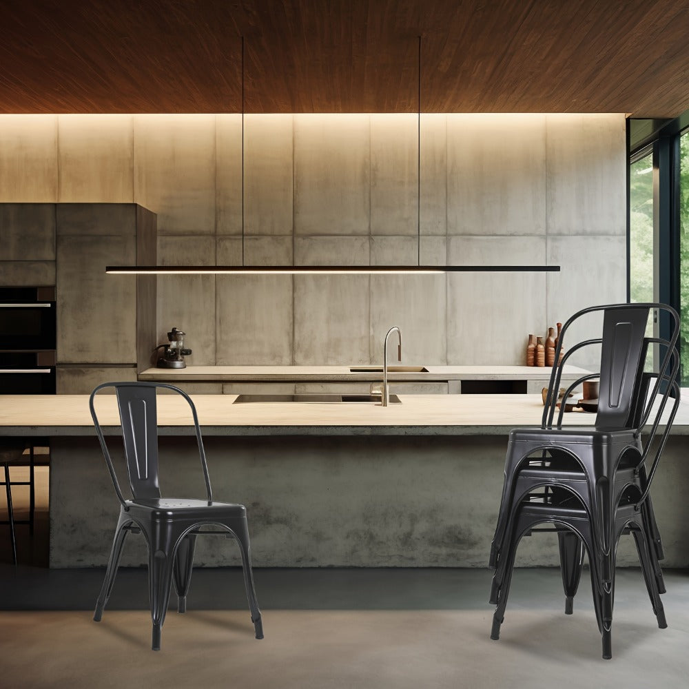Dining Chair, 4-Pack Stackable Metal Dining Chairs - Classic 18" Iron Side Chairs shown in the main product view
