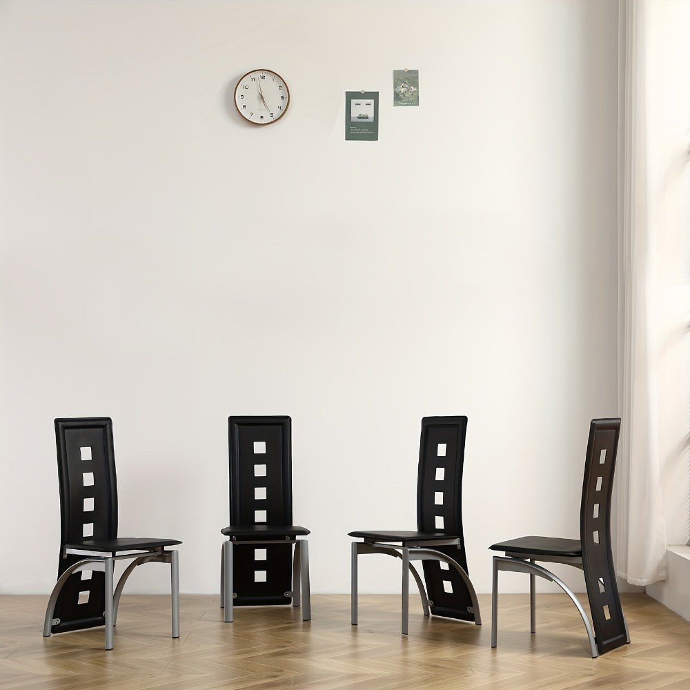 Dining Chair, Set of 4 PU Leather Dining Chairs with Hollow Back Design - High Back Iron shown in the main product view
