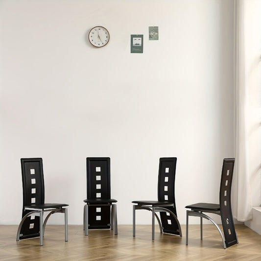 Dining Chair, Set of 4 PU Leather Dining Chairs with Hollow Back Design - High Back Iron shown in the main product view