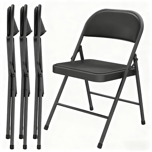 Folding Chair, Folding Chairs Set of 4 with PU Leather Foam Seat, Steel Frame Metal 300 shown in the main product view