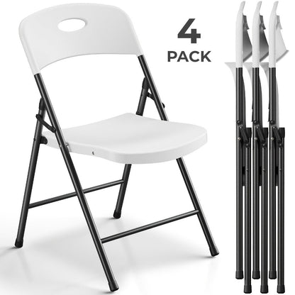Folding Chairs, Set of 4 Stackable Plastic with Iron Frame, 300 lbs Capacity for Indoor shown in the main product view