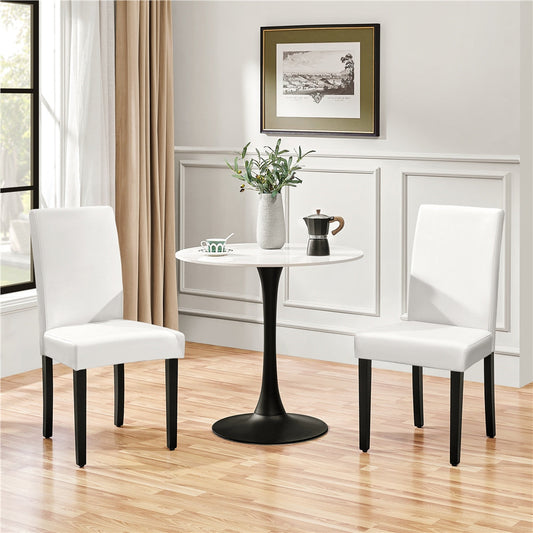 Dining Chairs, Upholstered Set of 4, Faux Leather Padded Seat & High Back, Rubberwood shown in the main product view