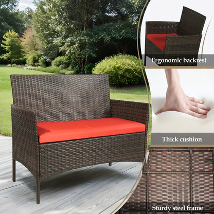 4-Piece Wicker Patio Conversation Set with Side Table and Two Cushions detail image - detail view 10