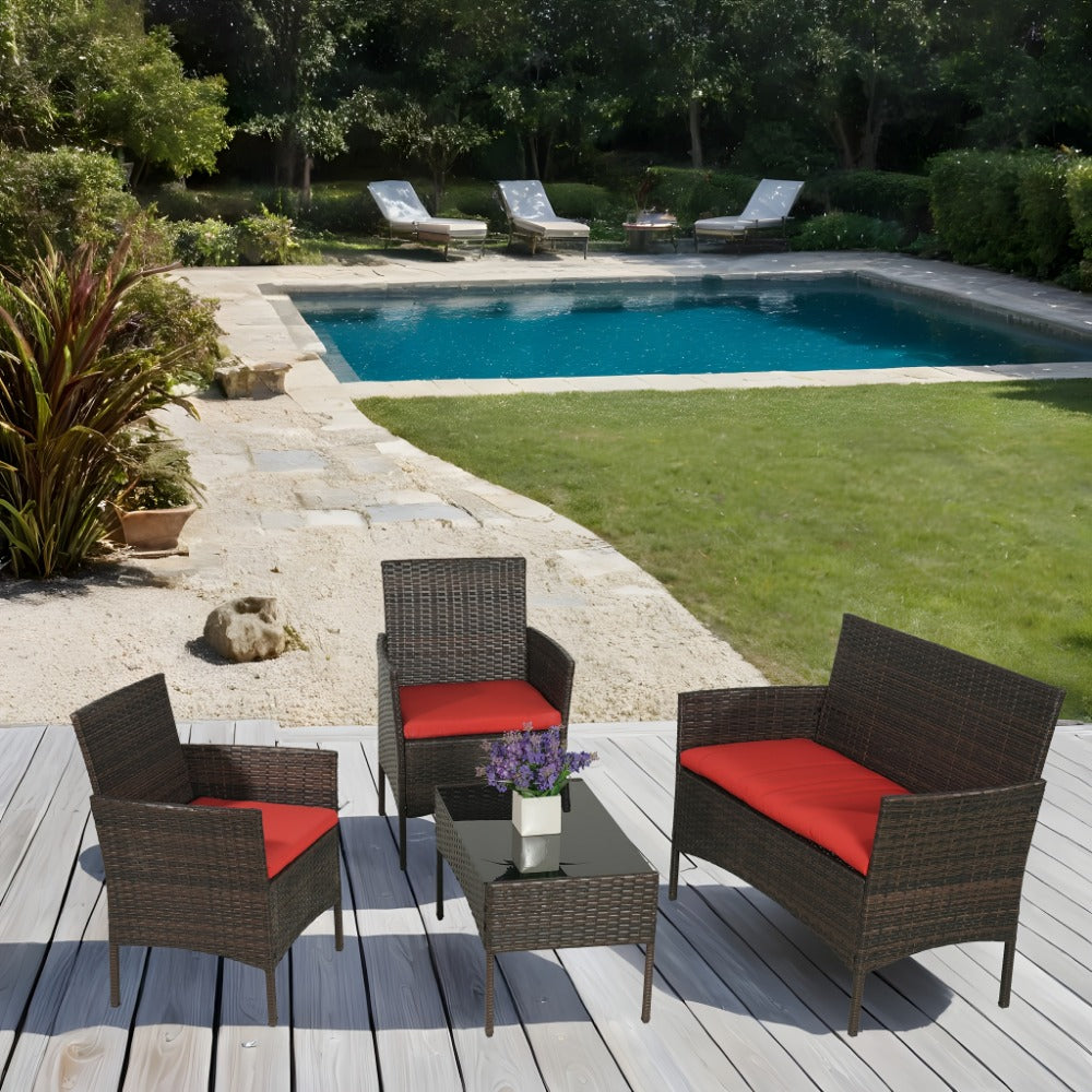 4-Piece Wicker Patio Conversation Set with Side Table and Two Cushions detail image - detail view 14
