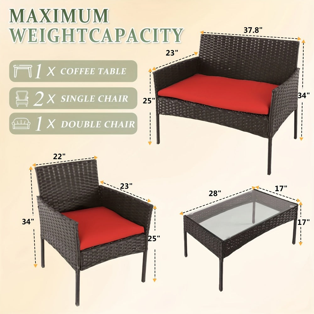 4-Piece Wicker Patio Conversation Set with Side Table and Two Cushions detail image - detail view 4