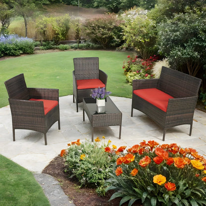 4-Piece Wicker Patio Conversation Set with Side Table and Two Cushions detail image - detail view 6