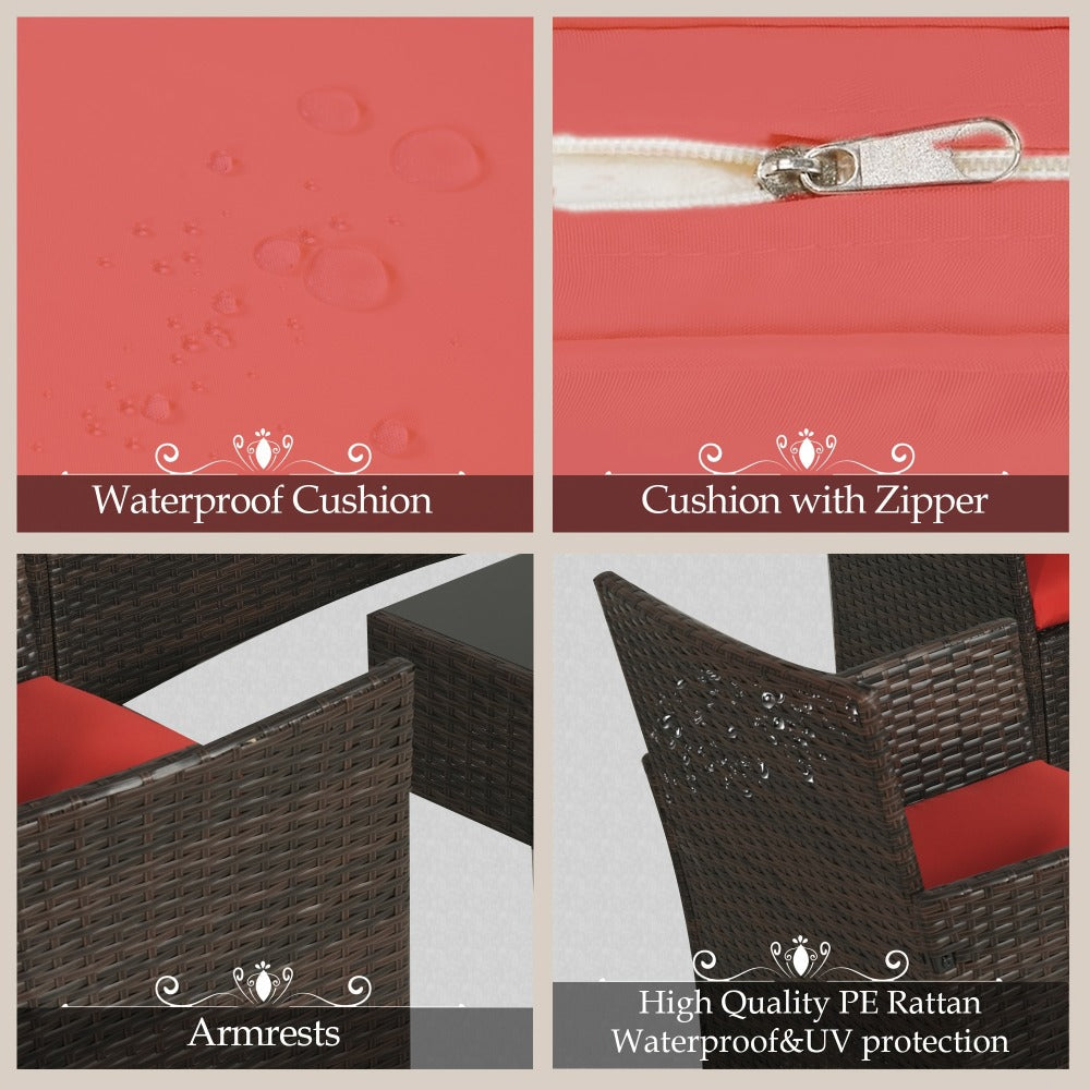 4-Piece Wicker Patio Conversation Set with Side Table and Two Cushions detail image - detail view 8