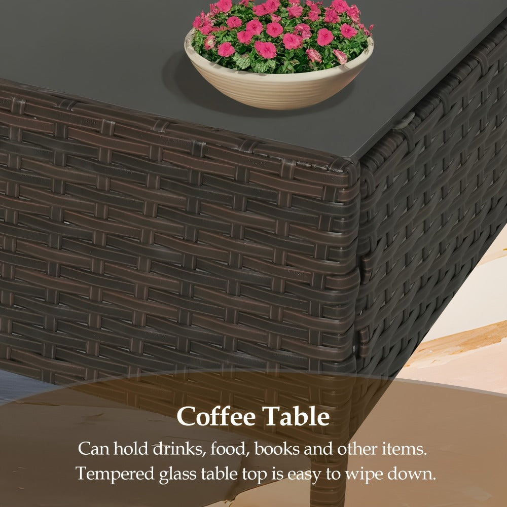 4-Piece Wicker Patio Conversation Set with Side Table and Two Cushions detail image - detail view 9