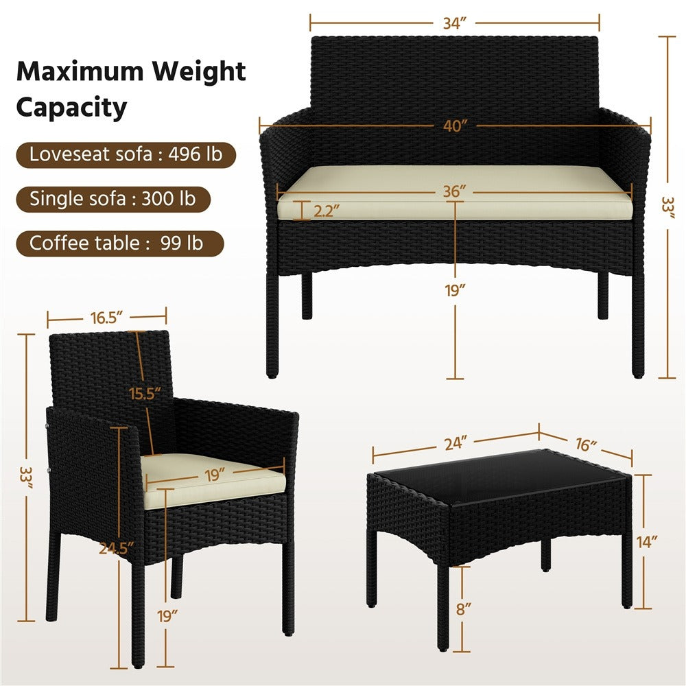 4-Piece Wicker Patio Furniture Set with Weather-Resistant Finish detail image - detail view 4