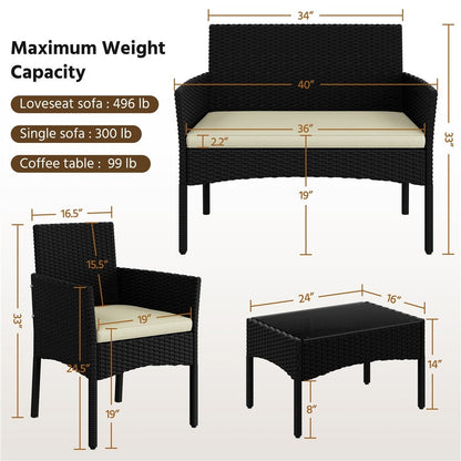 4-Piece Wicker Patio Furniture Set with Weather-Resistant Finish detail image - detail view 4