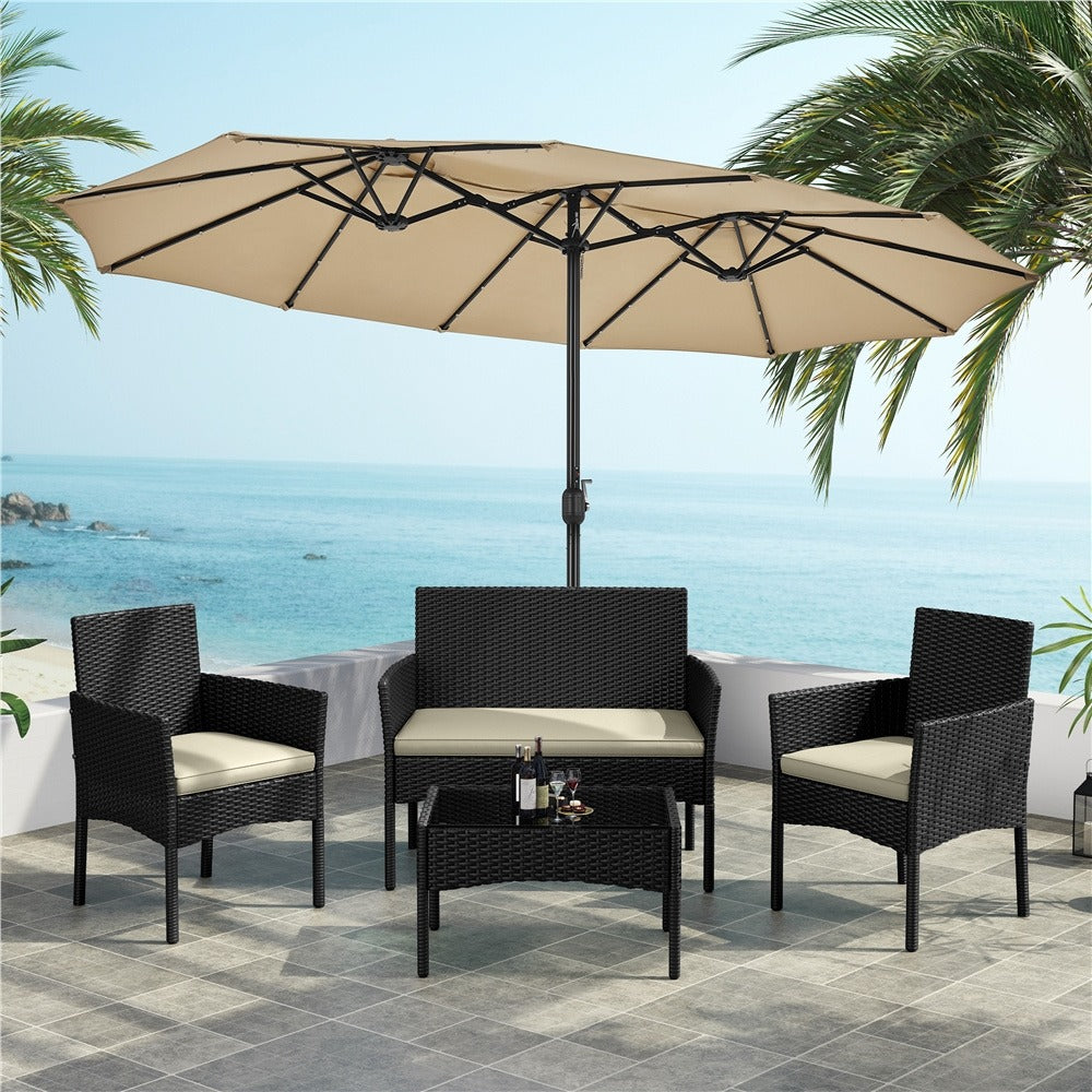 Patio Furniture Set, 4-Piece Outdoor PE Rattan Wicker Conversation Set Loveseat Sofa shown in the main product view