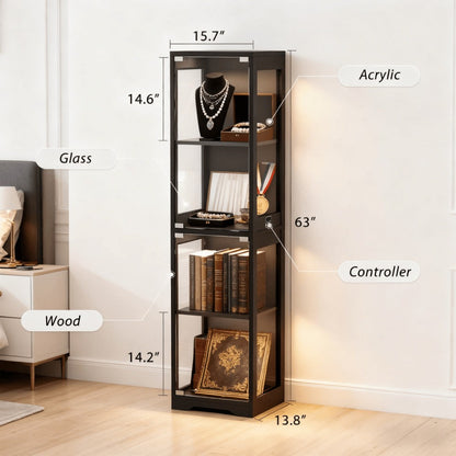 4-Tier Display Cabinet with LED Lighting and Large-Capacity Storage detail image - detail view 10