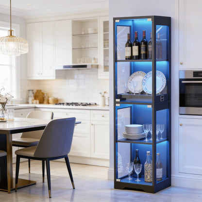 4-Tier Display Cabinet with LED Lighting and Large-Capacity Storage detail image