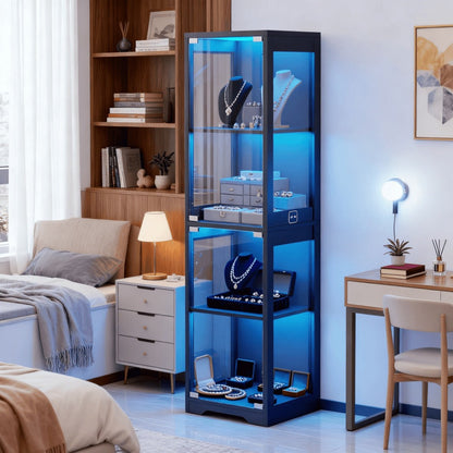 4-Tier Display Cabinet with LED Lighting and Large-Capacity Storage detail image - detail view 4