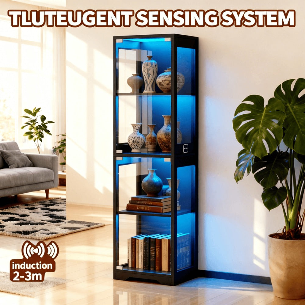 4-Tier Display Cabinet with LED Lighting and Large-Capacity Storage detail image - detail view 9