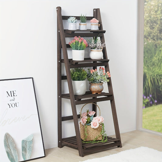 Plant Stand, 4-Tier Foldable Wooden Outdoor Indoor - Paulownia Wood Display Shelf shown in the main product view